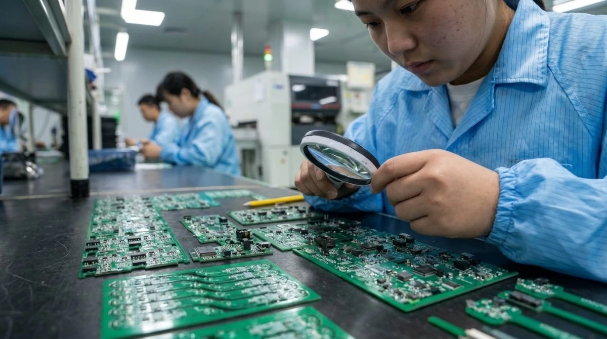 Technician inspecting tour guide system circuit board reflecting channel and frequency technology cost Technician inspecting tour guide system circuit board reflecting channel and frequency technology cost