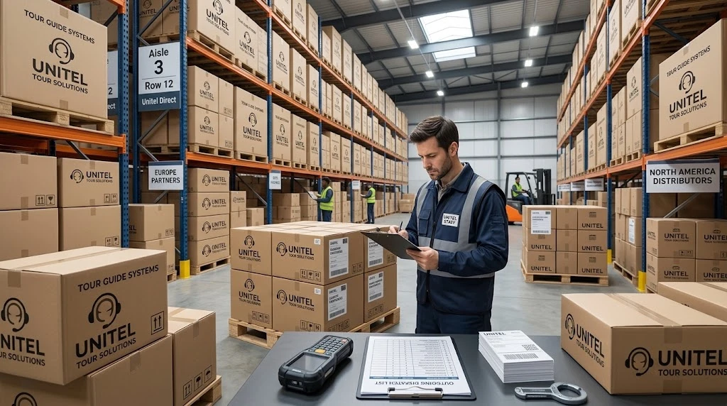 Private label tour guide system kits packed for distributor shipment Private label tour guide system kits packed for distributor shipment